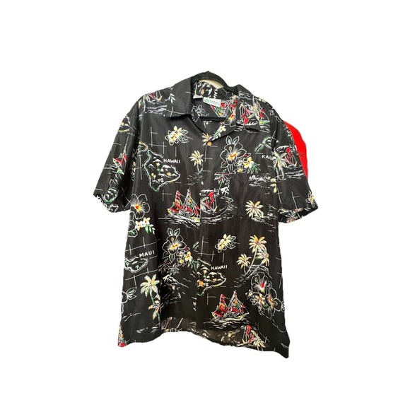 Stitch Hawaiian Aloha Shirt Black XL Tropical Island Map Floral Print - Picture 2 of 7